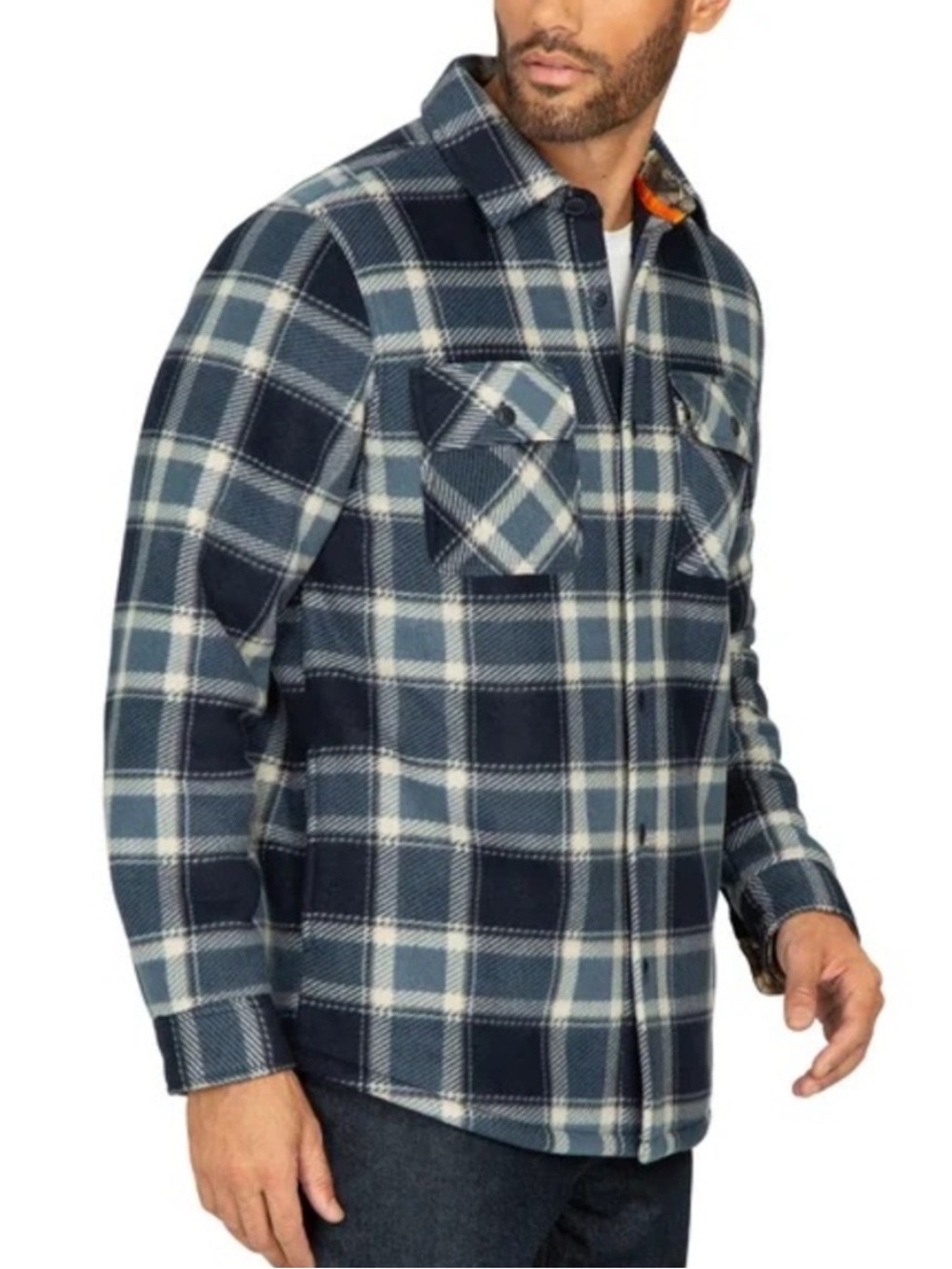 Realtree Mens Sherpa Shacket Blue and White Medium